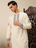 House of Pataudi Floral Embroidered Pure Cotton Jashn Kurta with Trousers