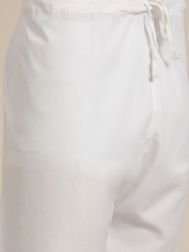SOJANYA Men Cream-Coloured Striped Thread Work Straight Kurta Churidar & Nehru Jacket
