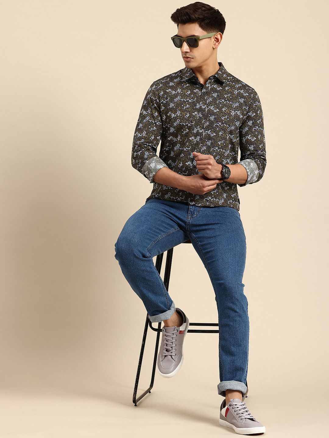 Being Human Pure Cotton Slim Fit Floral Opaque Printed Casual Shirt