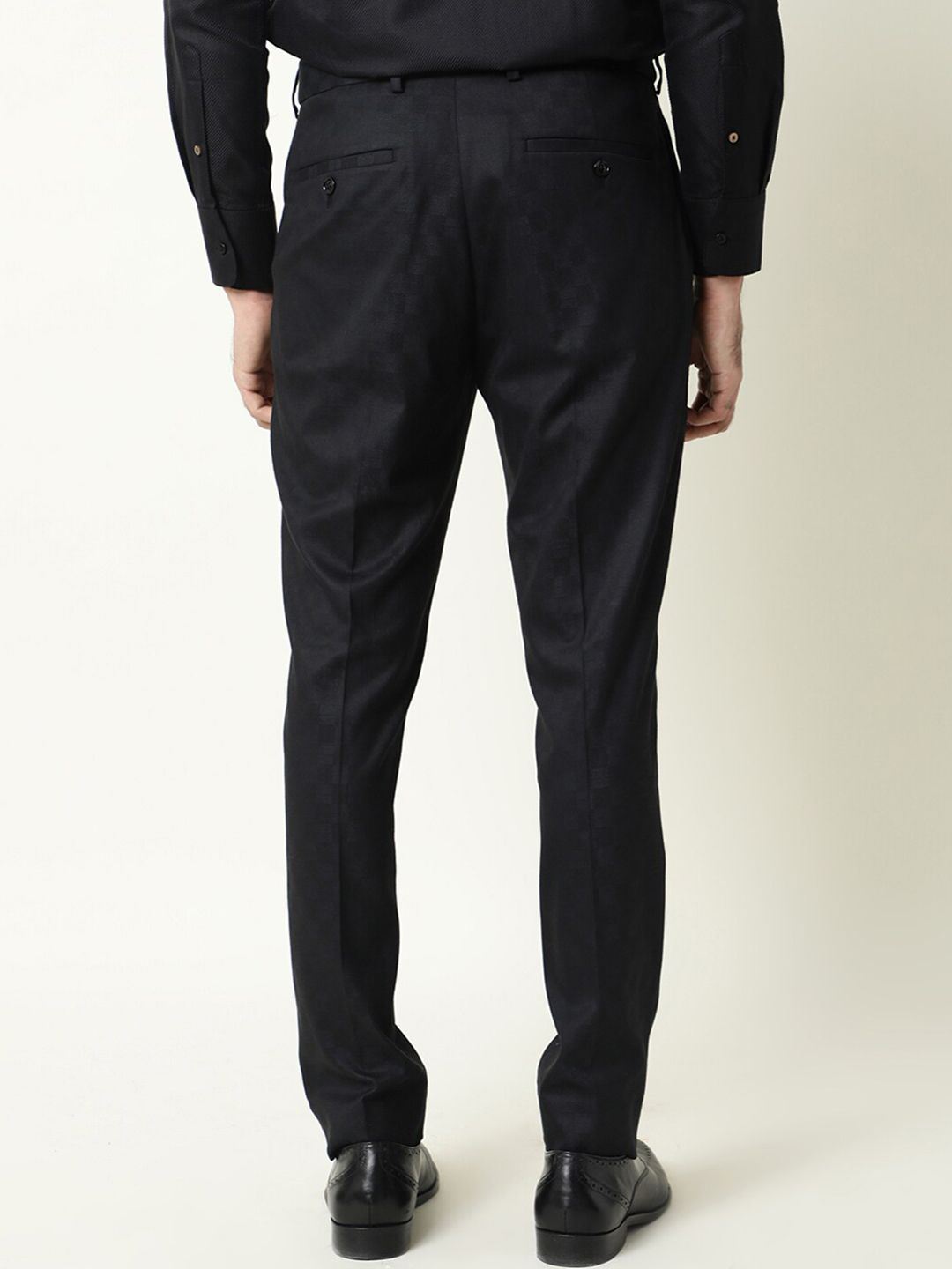 RARE RABBIT Men Navy Blue Slim Fit Trousers