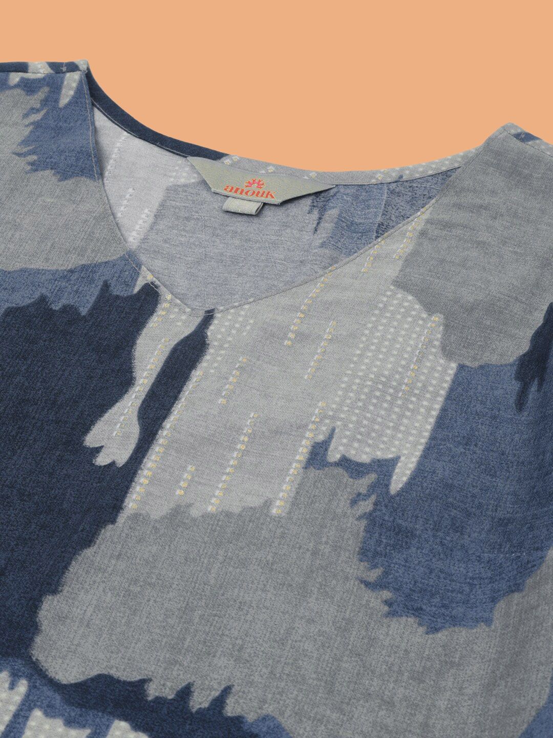 Anouk Grey Abstract Printed Regular Kurta with Trousers