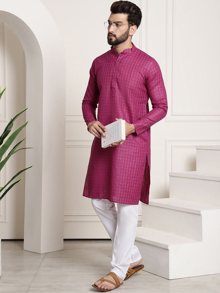 SOJANYA Kolar Mandarin Berpetak Lengan Panjang Kurta Lurus