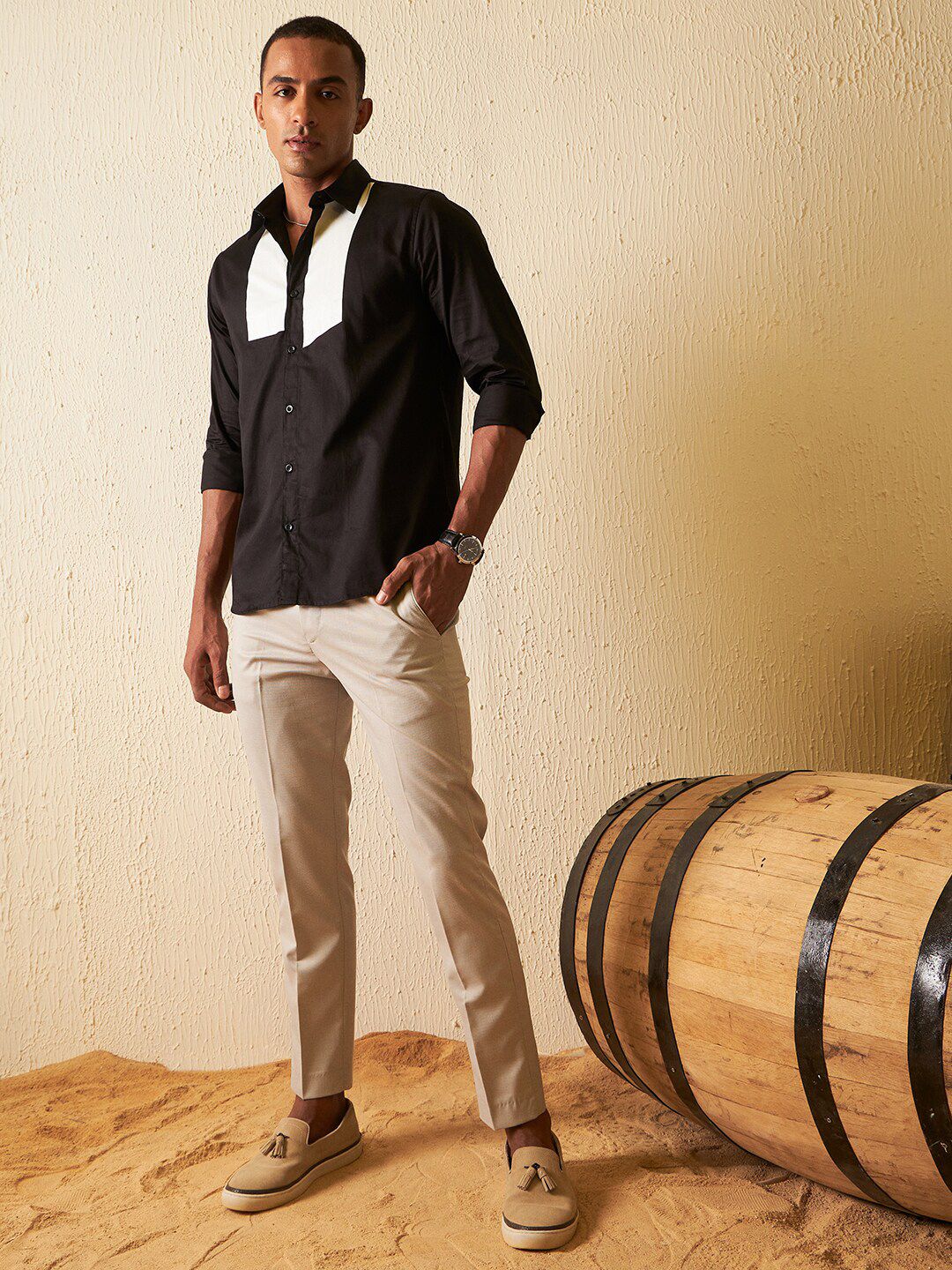 DENNISON Colourblocked Cotton Smart Slim Fit Shirt