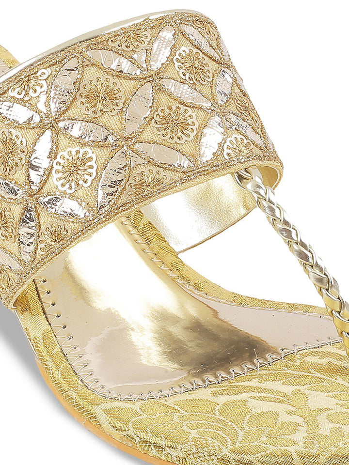 Mochi Women Gold-Toned & Silver-Toned Embellished Suede Wedge Heels