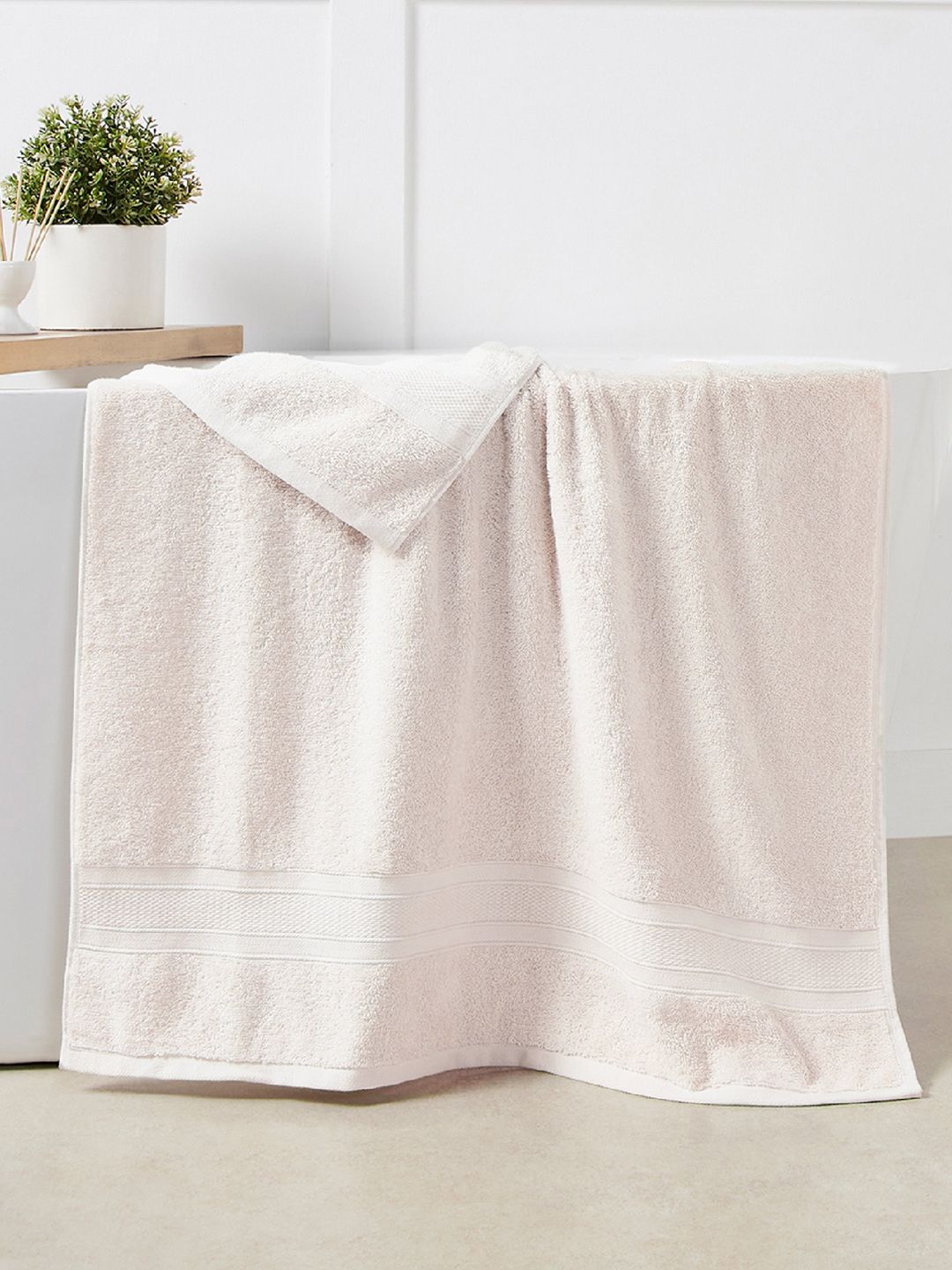 MYTRIDENT Set Of 6 Cream-Coloured Solid 500 GSM Pure Cotton Towels