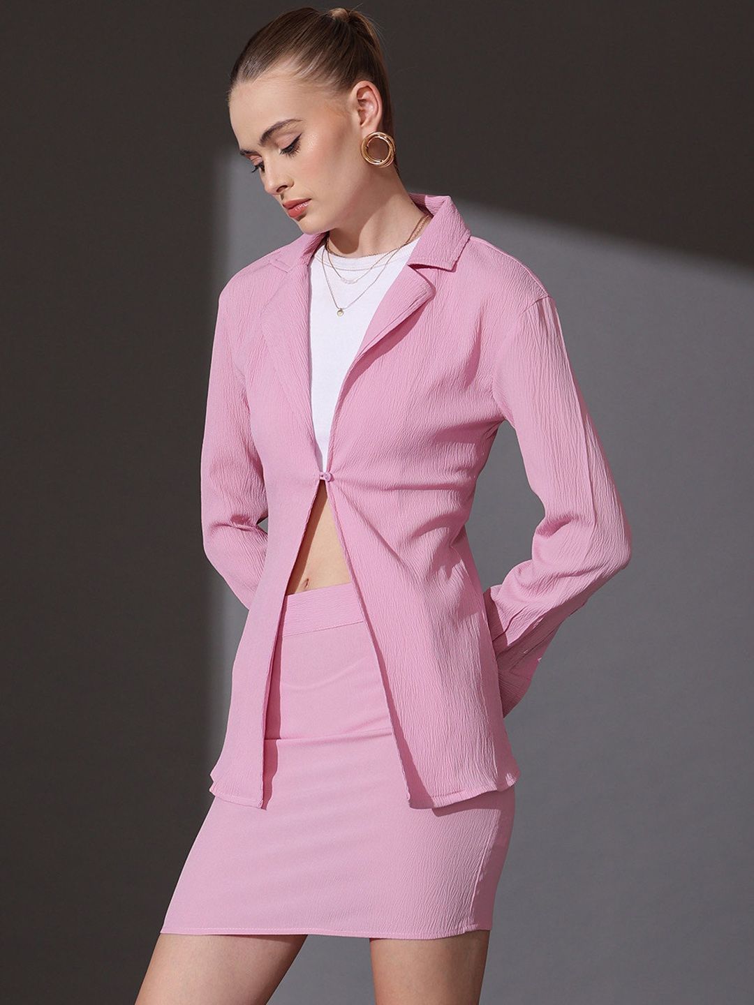 STREET 9 Self Design Shirt & Skirt Co-ord Set