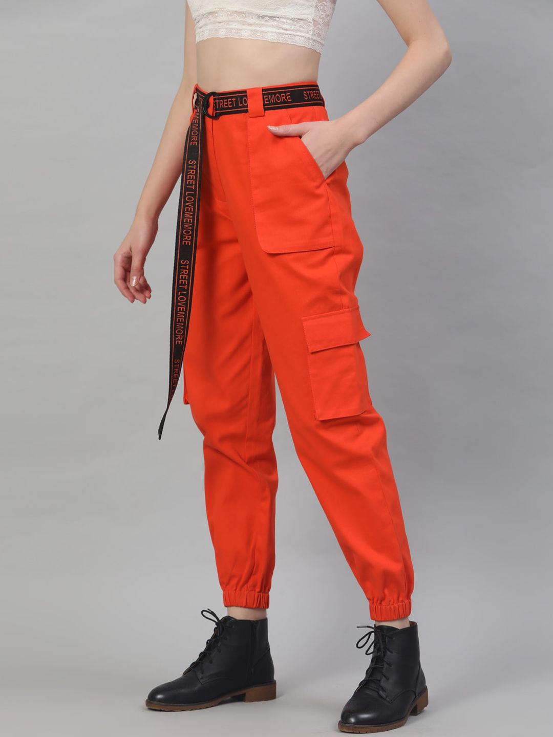 STREET 9 Women Orange Regular Fit Solid Cargos