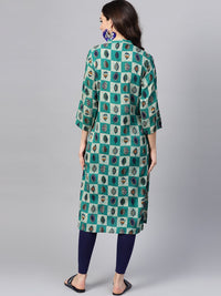 SOJANYA Women Green & Beige Checked Straight Kurta