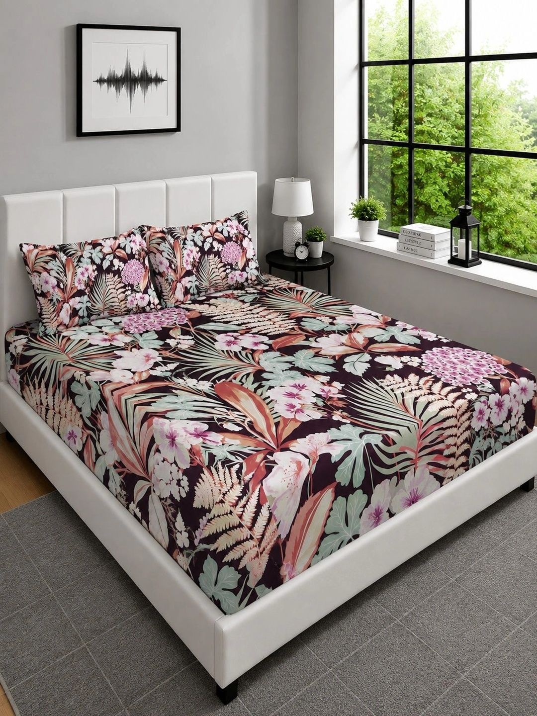 Moda Rapido X KLOTTHE Multicoloured Floral 400 TC King Bedsheet with 2 Pillow Covers