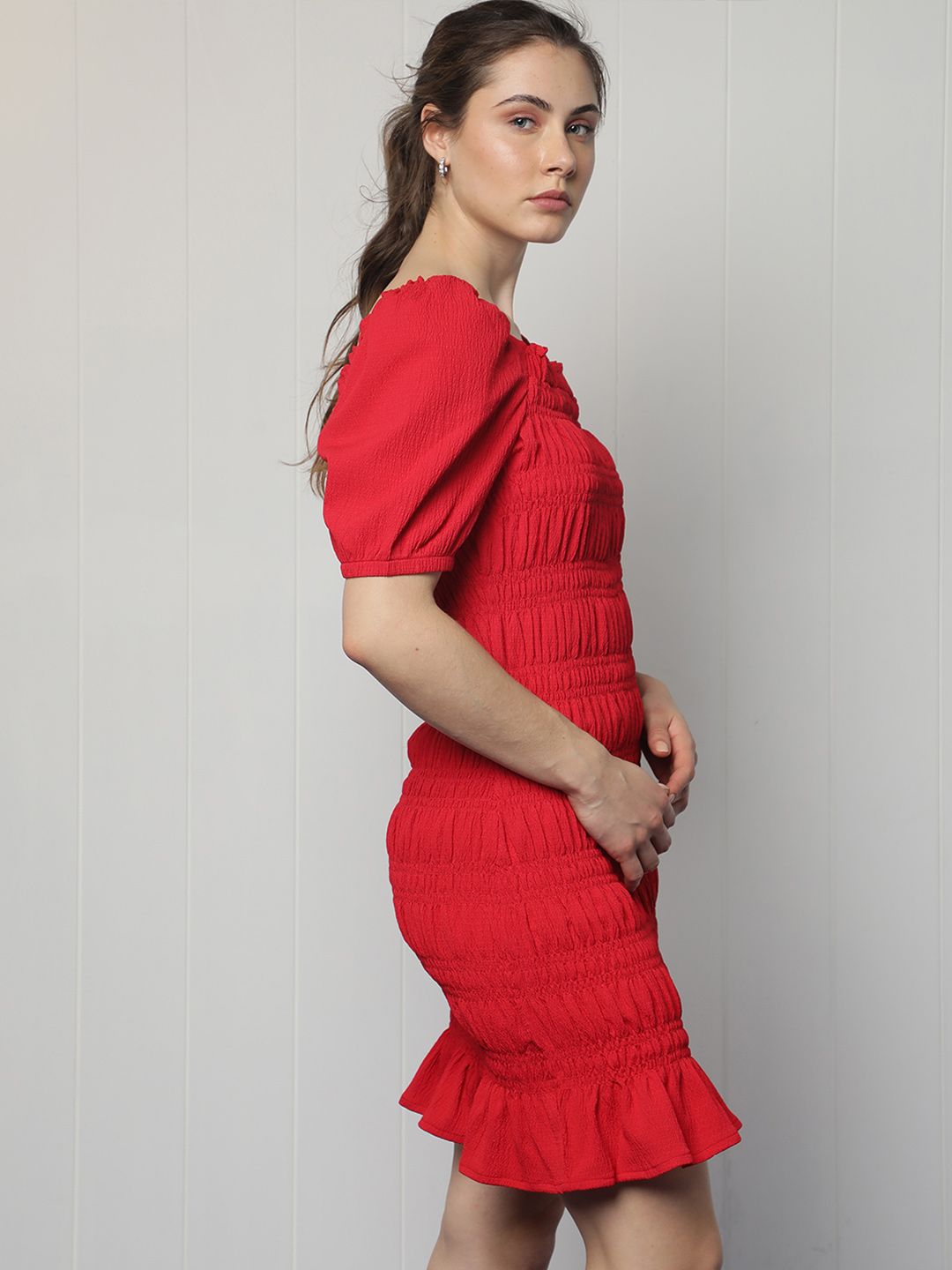 RAREISM Square Neck Smocked Detail Sheath Dress