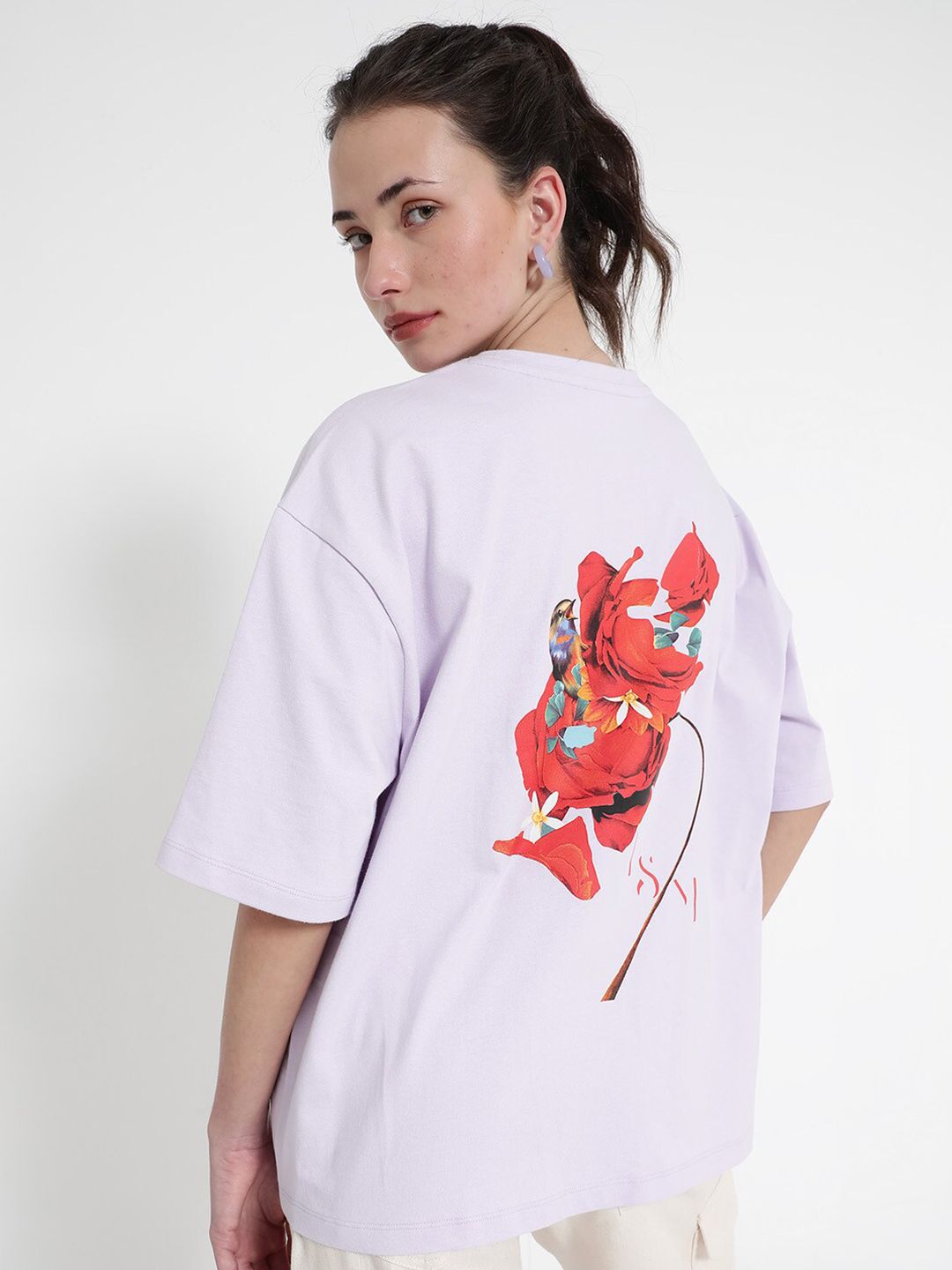 Rareism grafik dicetak bulat leher bahu T Shirt