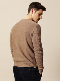 Mr Bowerbird Men Beige Self Design Pullover Sweater
