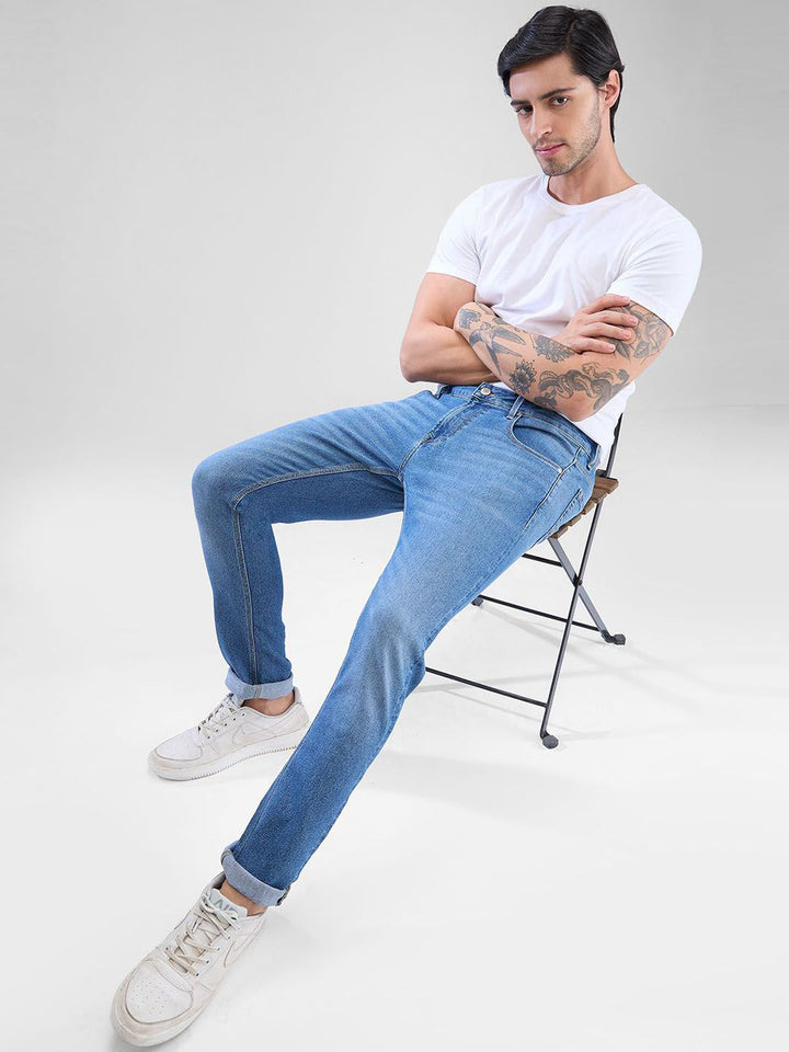 SPYKAR Men Slim Fit Low-Rise Heavy Fade Clean Look Stretchable Jeans