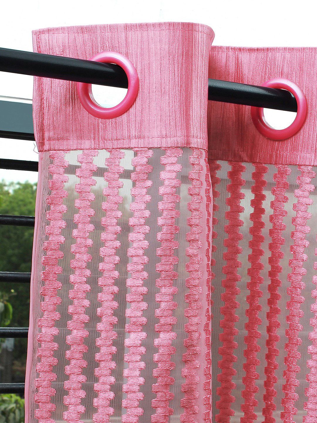 Story@home Pink Set of 2 Sheer Window Curtains