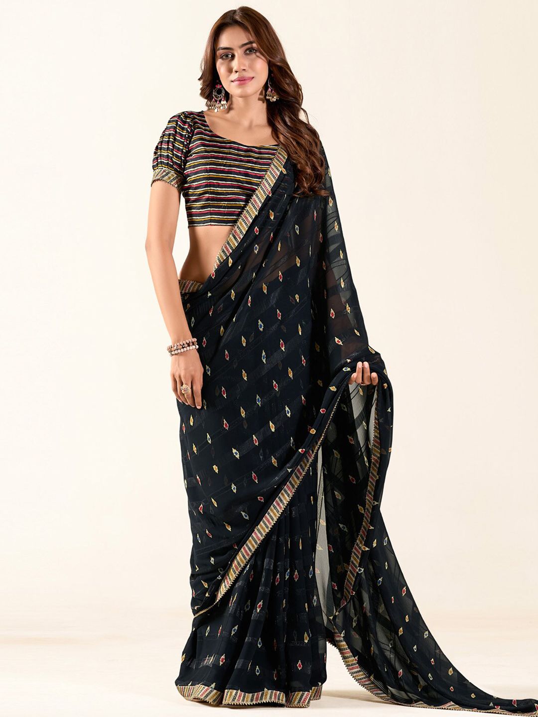 Saree mall Sequinned Poly Georgette Saree