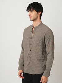 VASTRADO Men Classic Band Collar Textured Slim Fit Casual Shirt