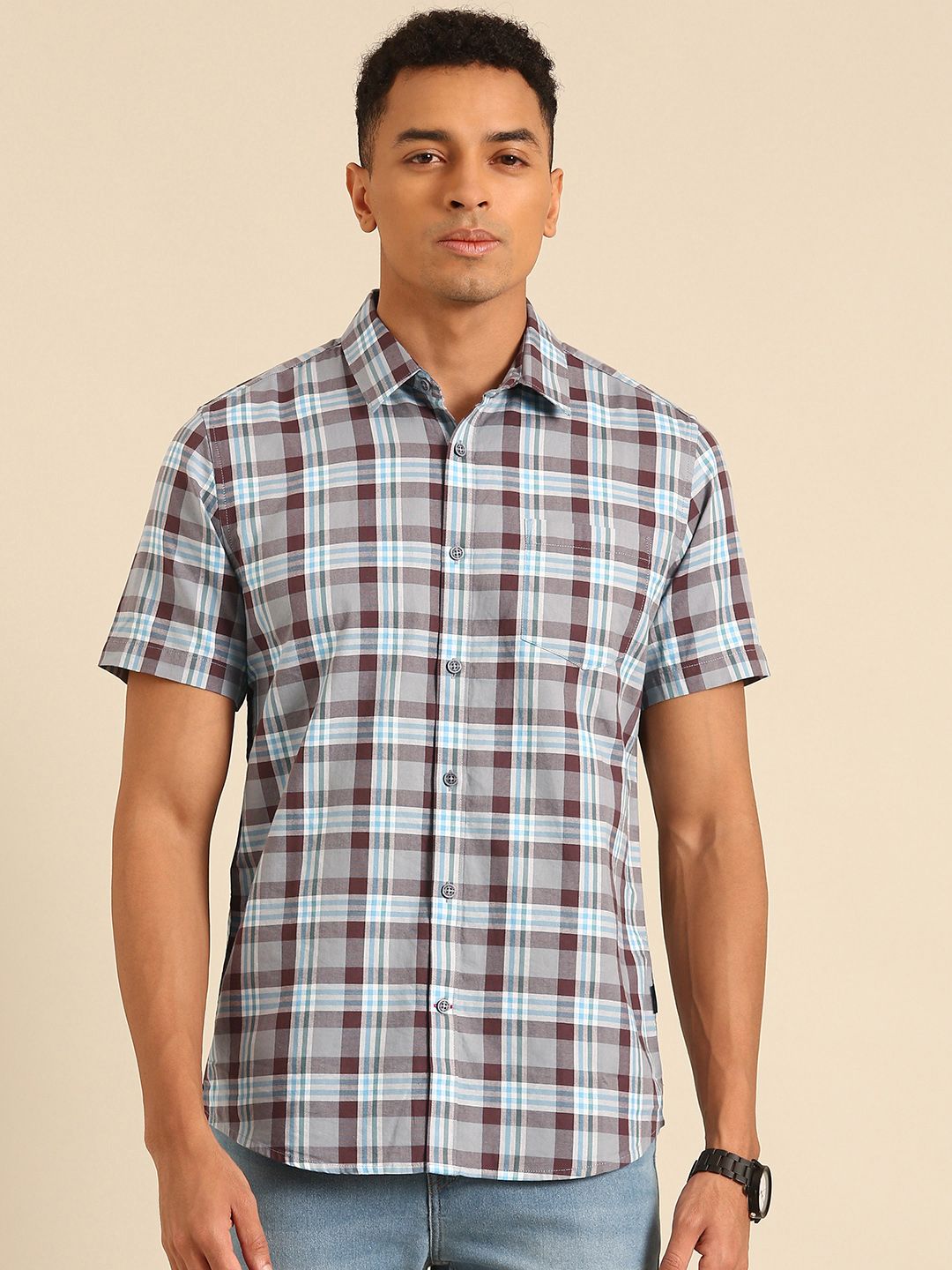 Being Human Slim Fit Opaque Checked Pure Cotton Casual Shirt