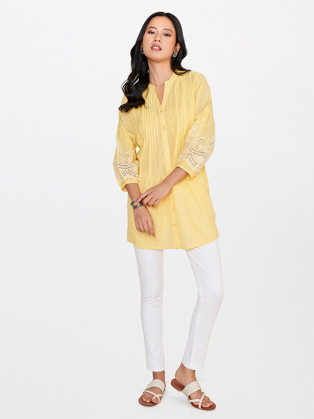 Global Desi Mandarin Collar Pure Cotton Tunic