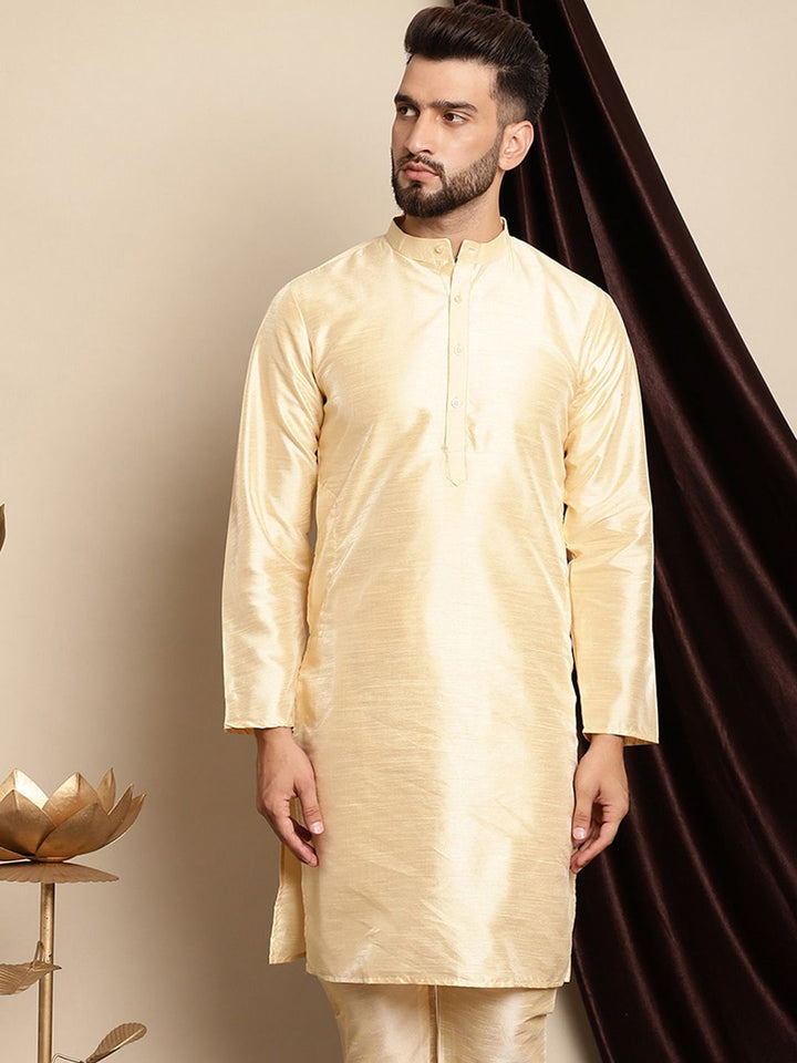Anouk Band Collar Dupion Silk Straight Silk Cotton Kurta Biasa