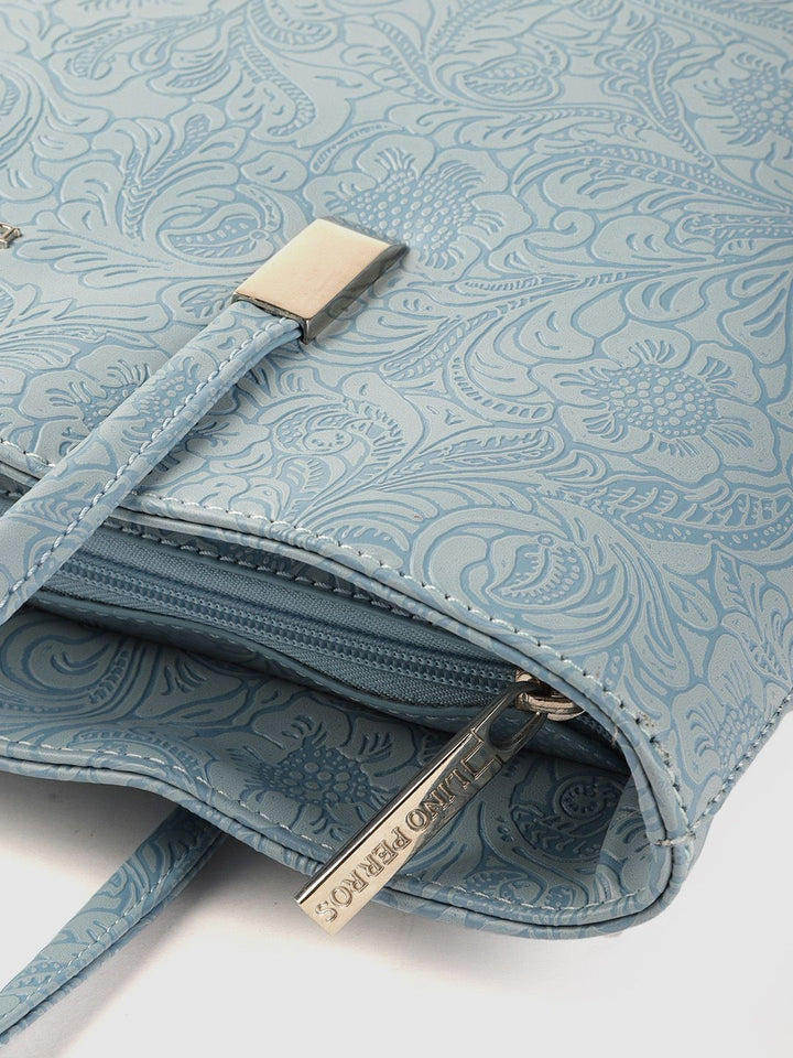 Lino Perros Blue Floral Textured PU Structured Laptop Bag