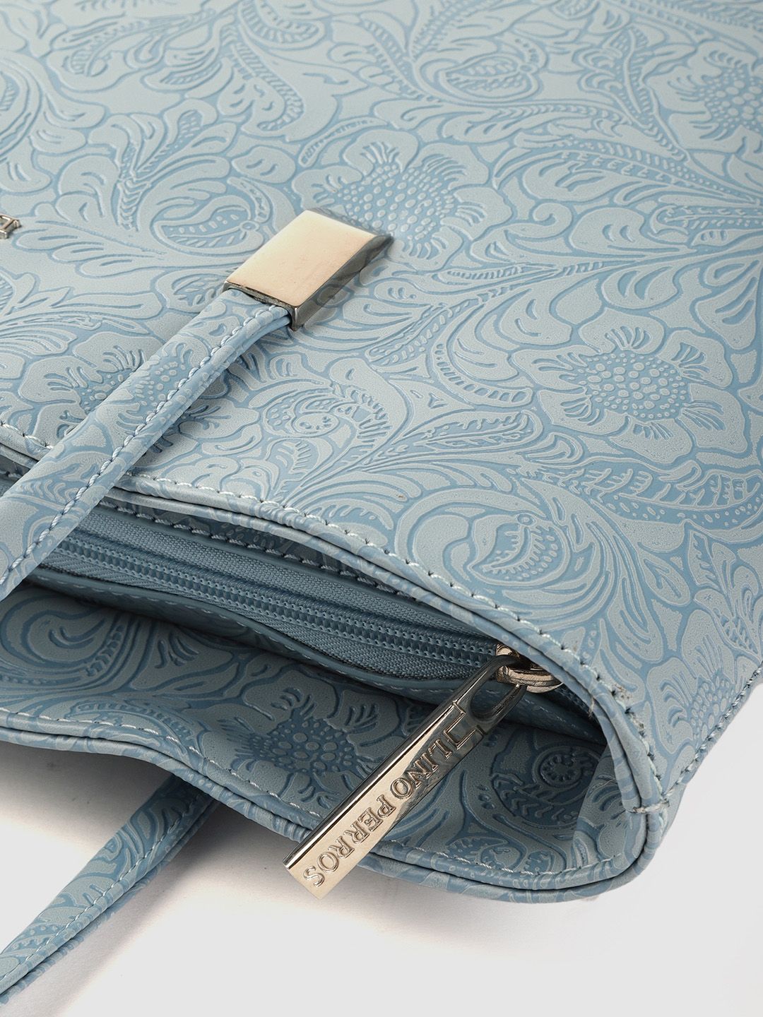 Lino Perros Blue Floral Textured PU Structured Laptop Bag