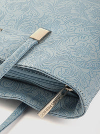 Lino Perros Blue Floral Textured PU Structured Laptop Bag