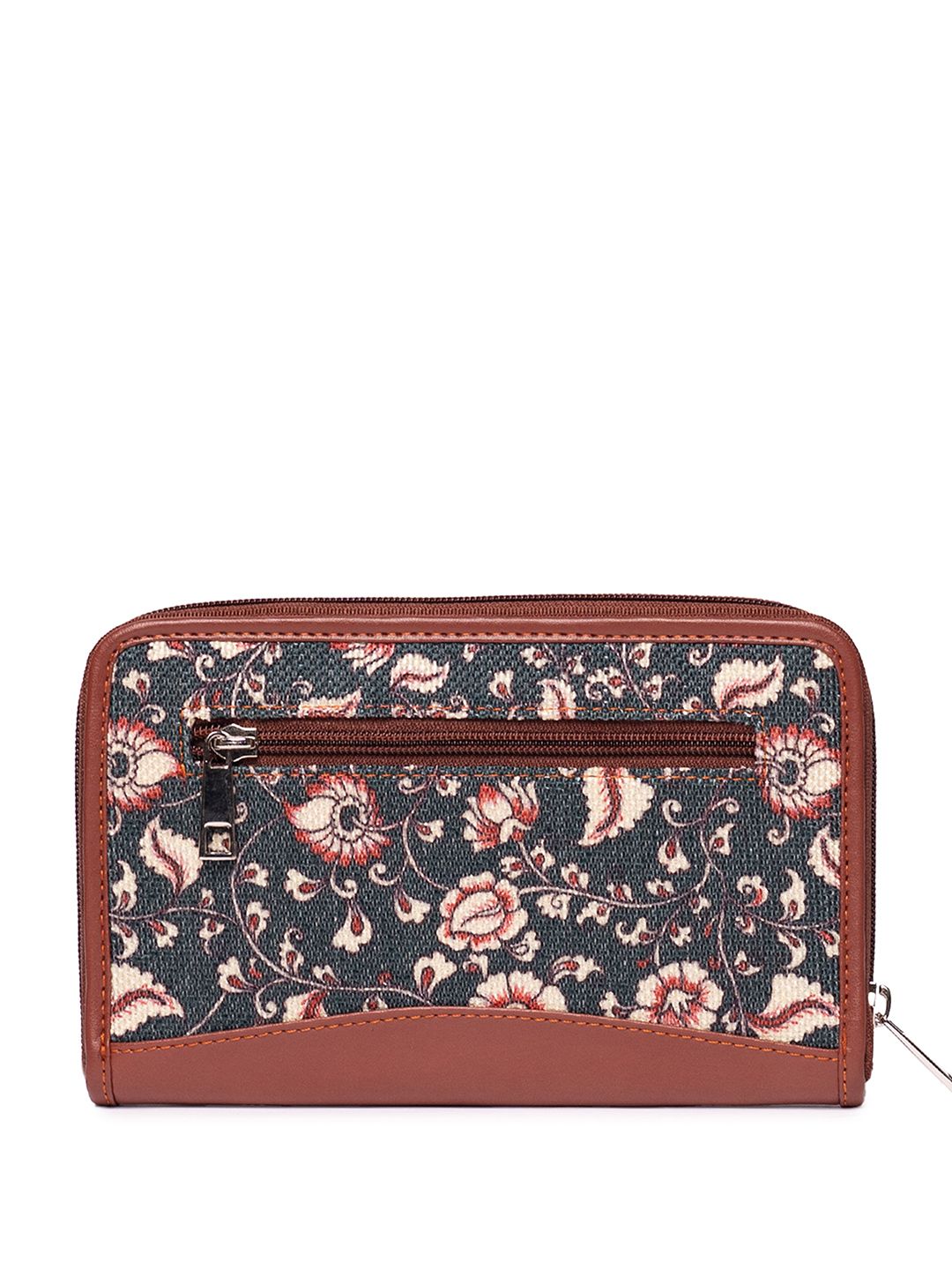 ZOUK Women Blue & White Floral Printed Chittoor Kalamkari Zip Around Wallet