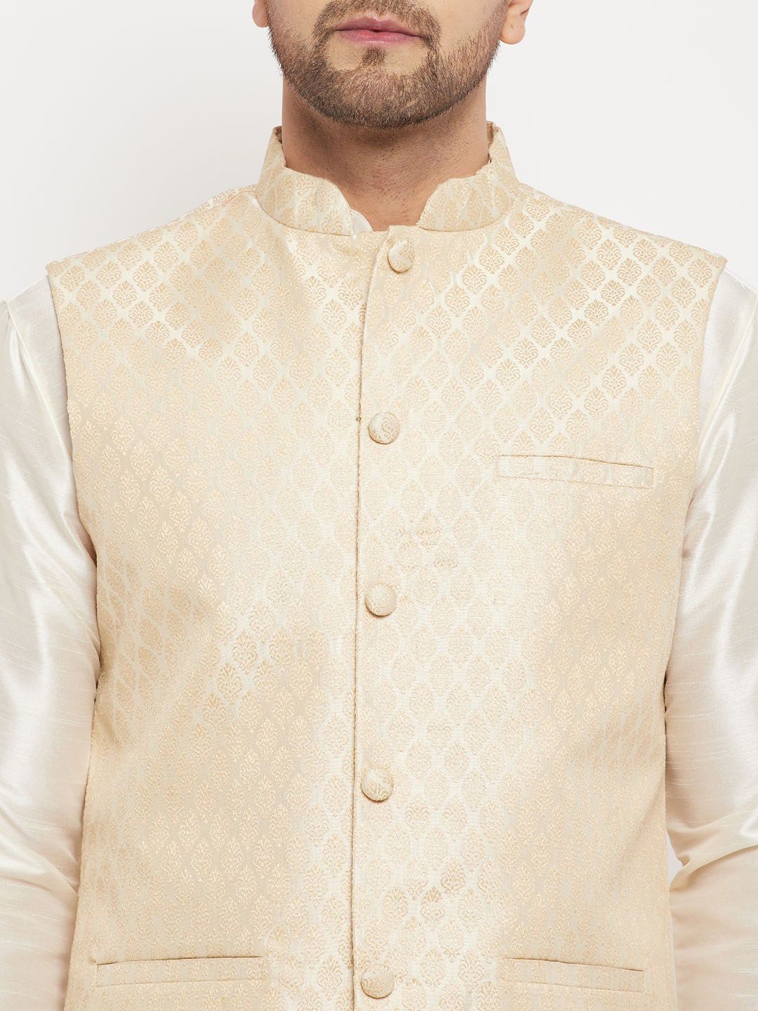 VASTRAMAY Mandarin Collar Straight Kurta with Pyjamas & Nehru Jacket