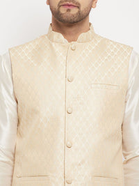 VASTRAMAY Mandarin Collar Straight Kurta with Pyjamas & Nehru Jacket