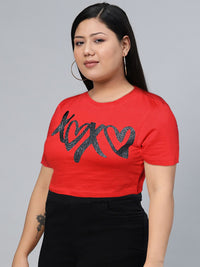 SASSAFRAS Women Gorgeous Red Graphic Cropped Tshirt