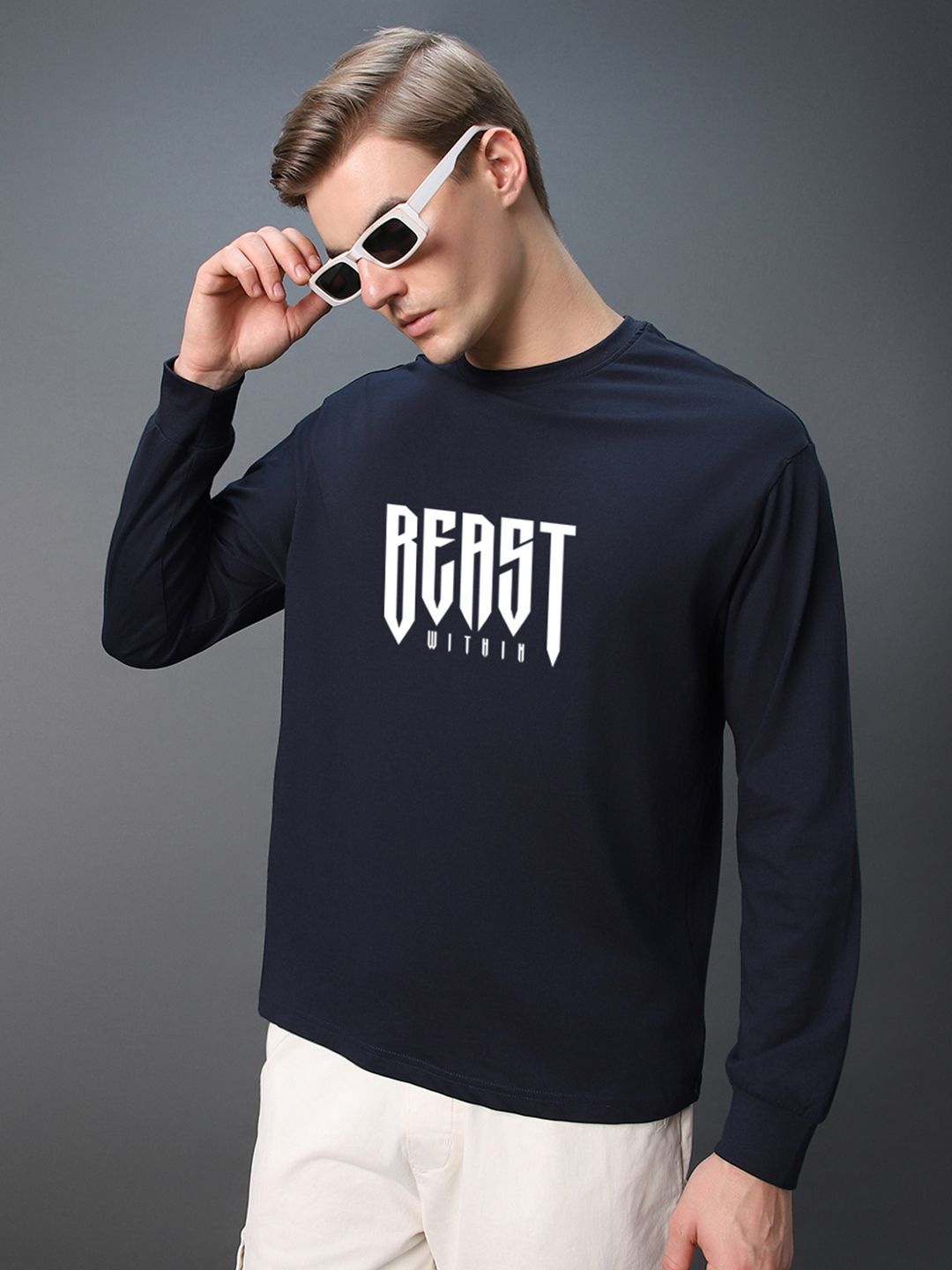 Bewakoof Men Typography Printed Round Neck Cotton Oversized T-shirt