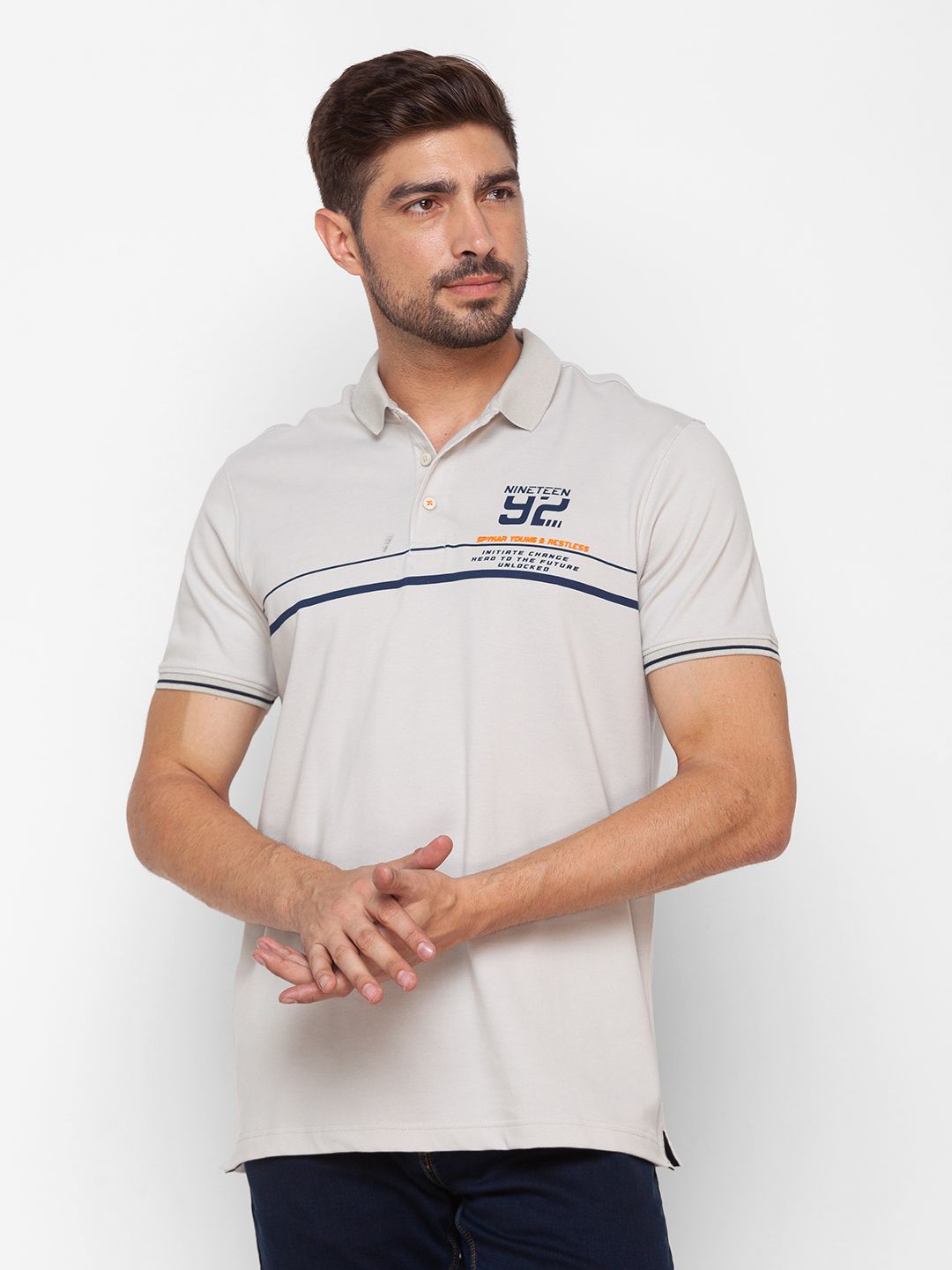 SPYKAR Typography Printed Polo Collar Slim Fit Casual T-shirt