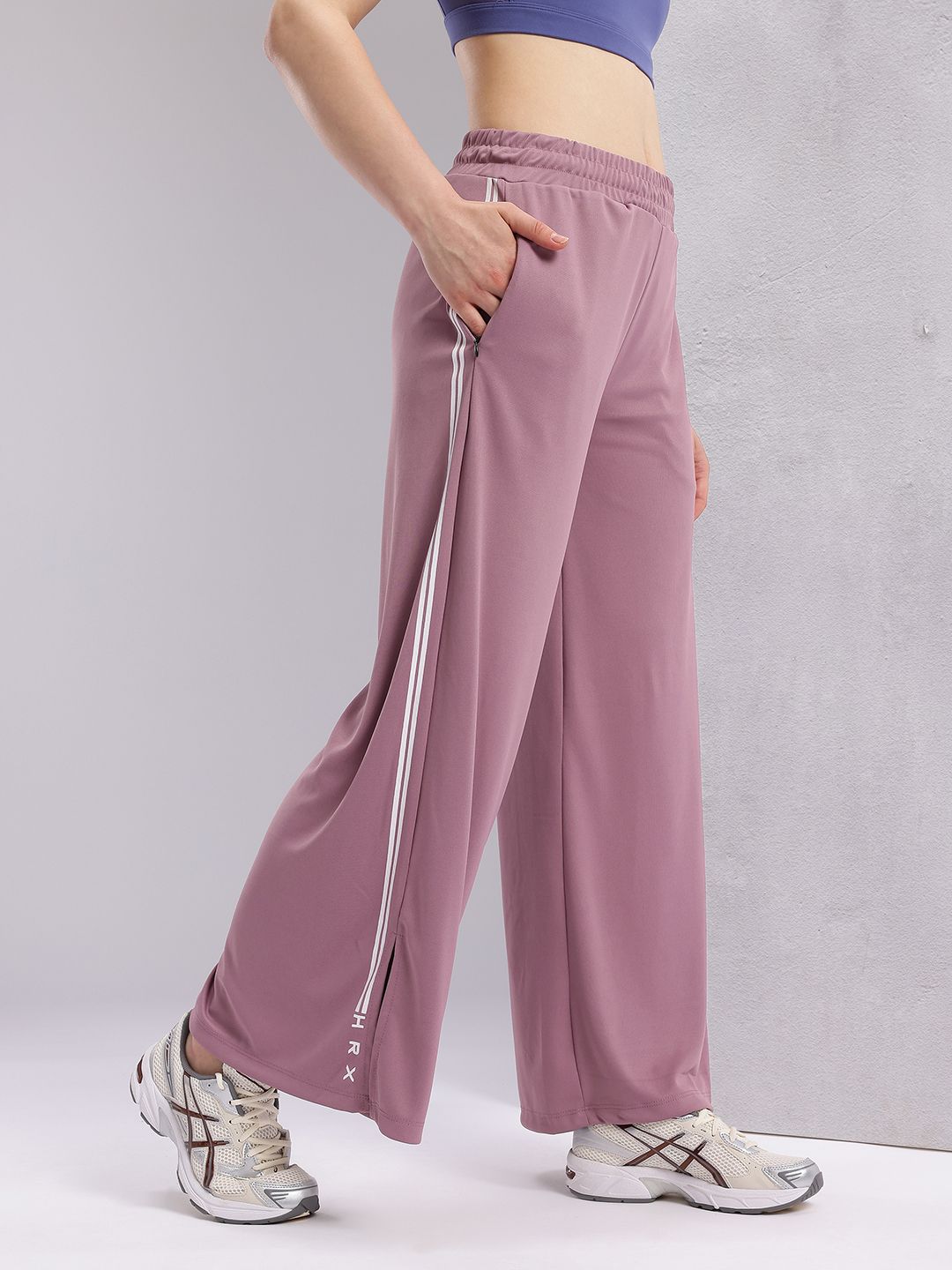 HRX by Hrithik Roshan Women Side Stripes Slit Wide Leg Training Track Pants