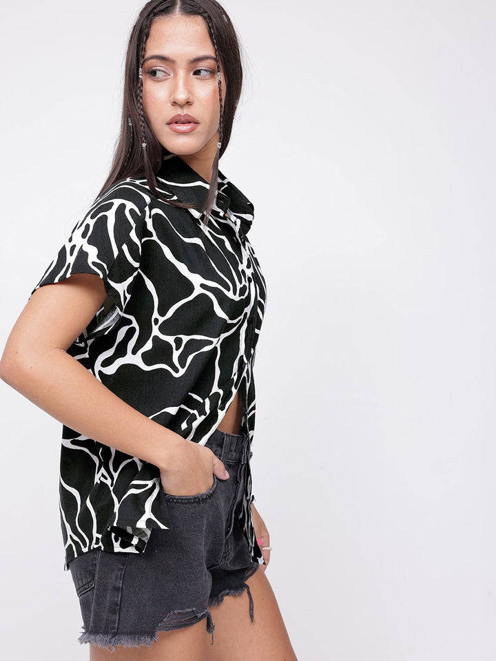 DressBerry Remix Of Monochrome Abstract Printed Spread Collar Shirt