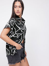 DressBerry Remix Of Monochrome Abstract Printed Spread Collar Shirt