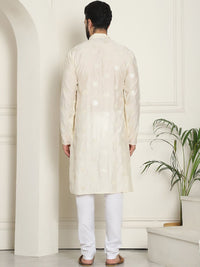 SOJANYA Kurta Lurus Sutera Kapas Sulam Geometrik Dengan Churidar