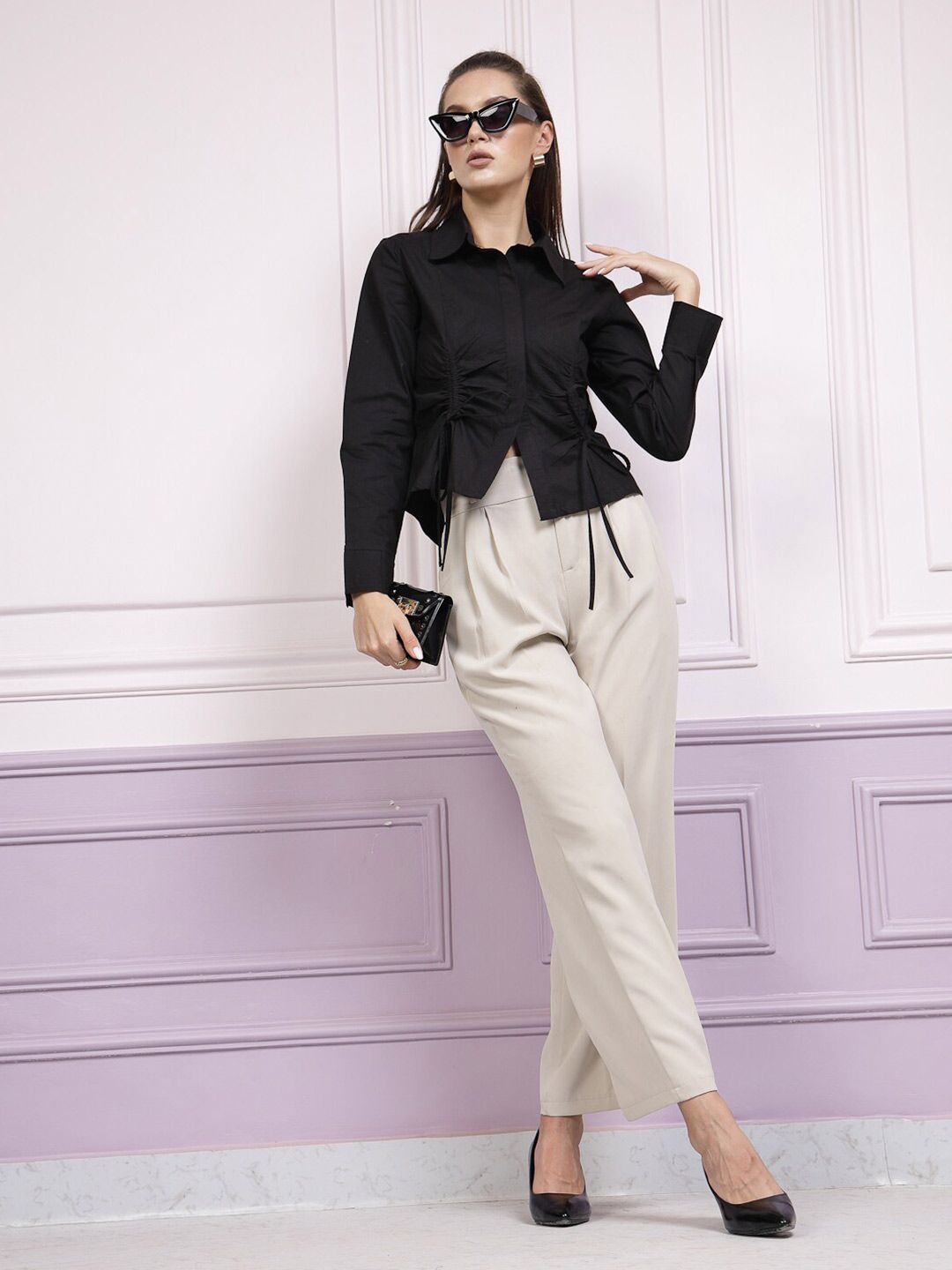 Athena Ruched Cotton Shirt Style Top