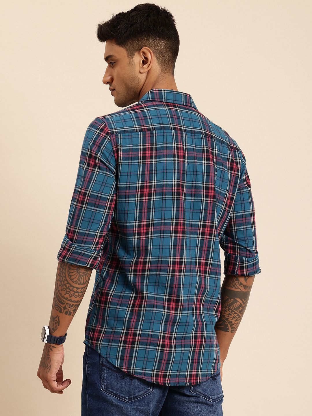 Being Human Pure Cotton Slim Fit Checked Casual Shirt