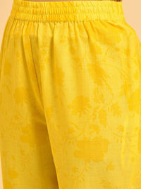 W Yellow & Purple Floral Printed Pure Cotton Kurta With Trousers