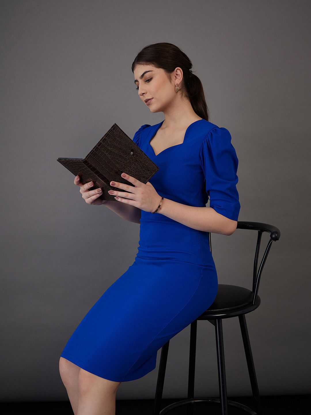 SASSAFRAS worklyf Sweetheart Neck Puff Sleeves Formal Bodycon Dress