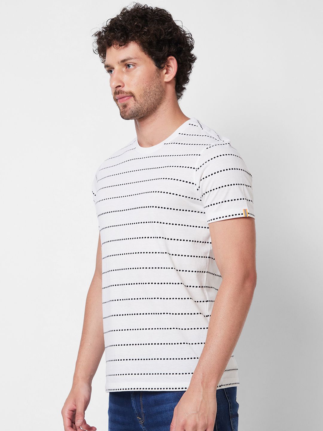 SPYKAR Round Neck Striped Cotton Slim Fit T-shirt