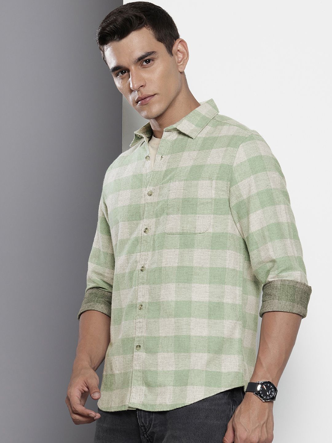 The Indian Garage Co Pure Cotton Slim Fit Buffalo Checks Casual Shirt