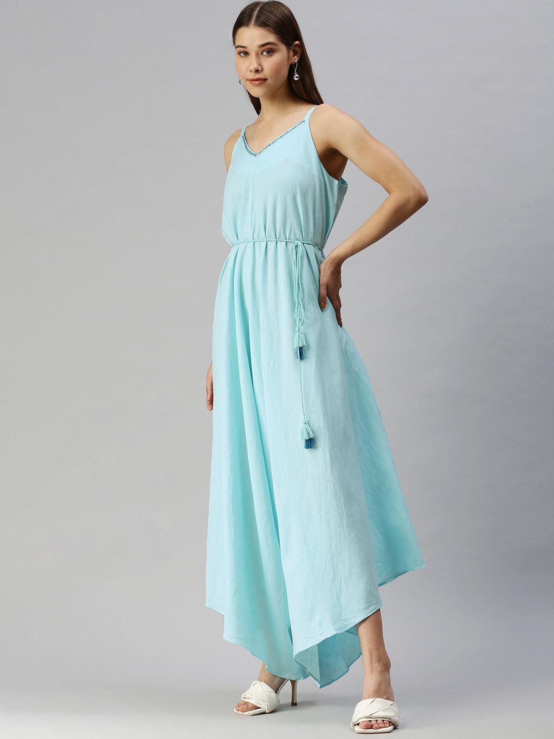 Global Desi Powder Blue Solid Sleeveless Casual Basic Jumpsuit