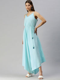 Global Desi Powder Blue Solid Sleeveless Casual Basic Jumpsuit