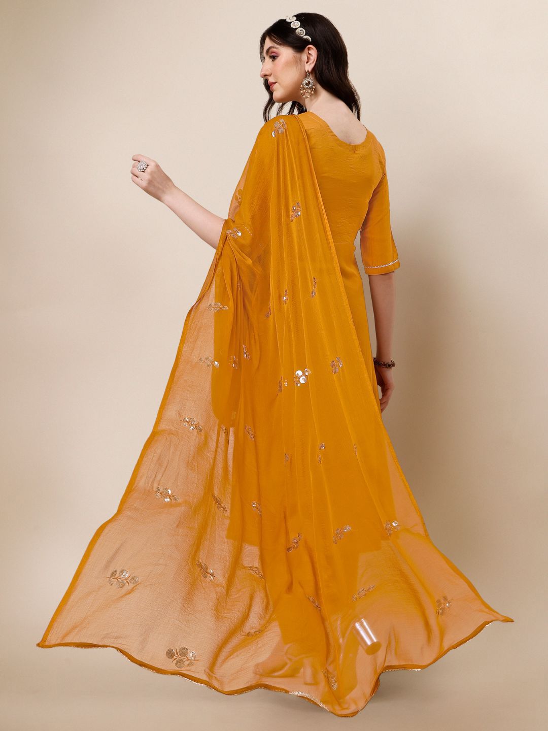 KALINI Ethnic Motifs Embroidered Regular Gotta Patti Kurta with Palazzos & Dupatta