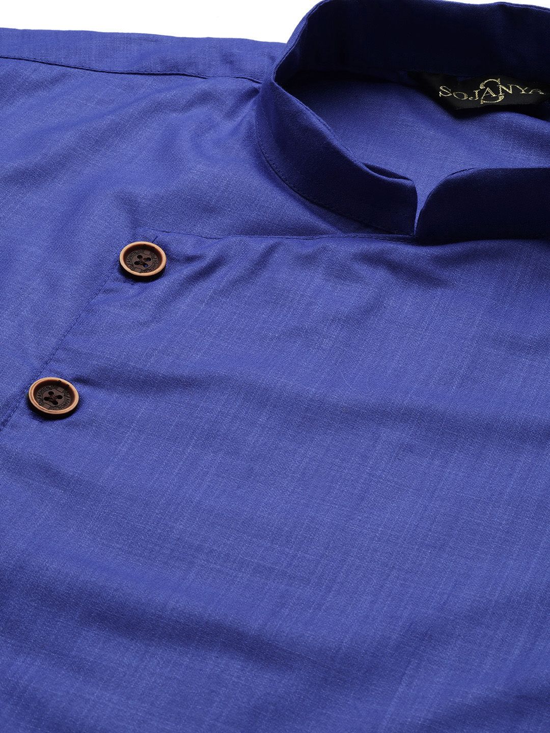SOJANYA Men Blue Solid Angrakha Straight Kurta