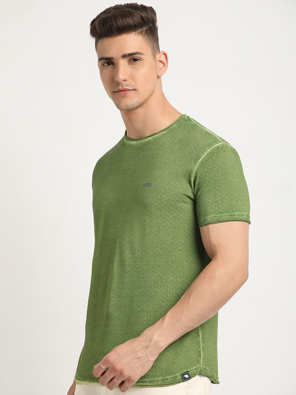 THE BEAR HOUSE Self Design Round Neck Short Sleeves Slim Fit Cotton T-shirt