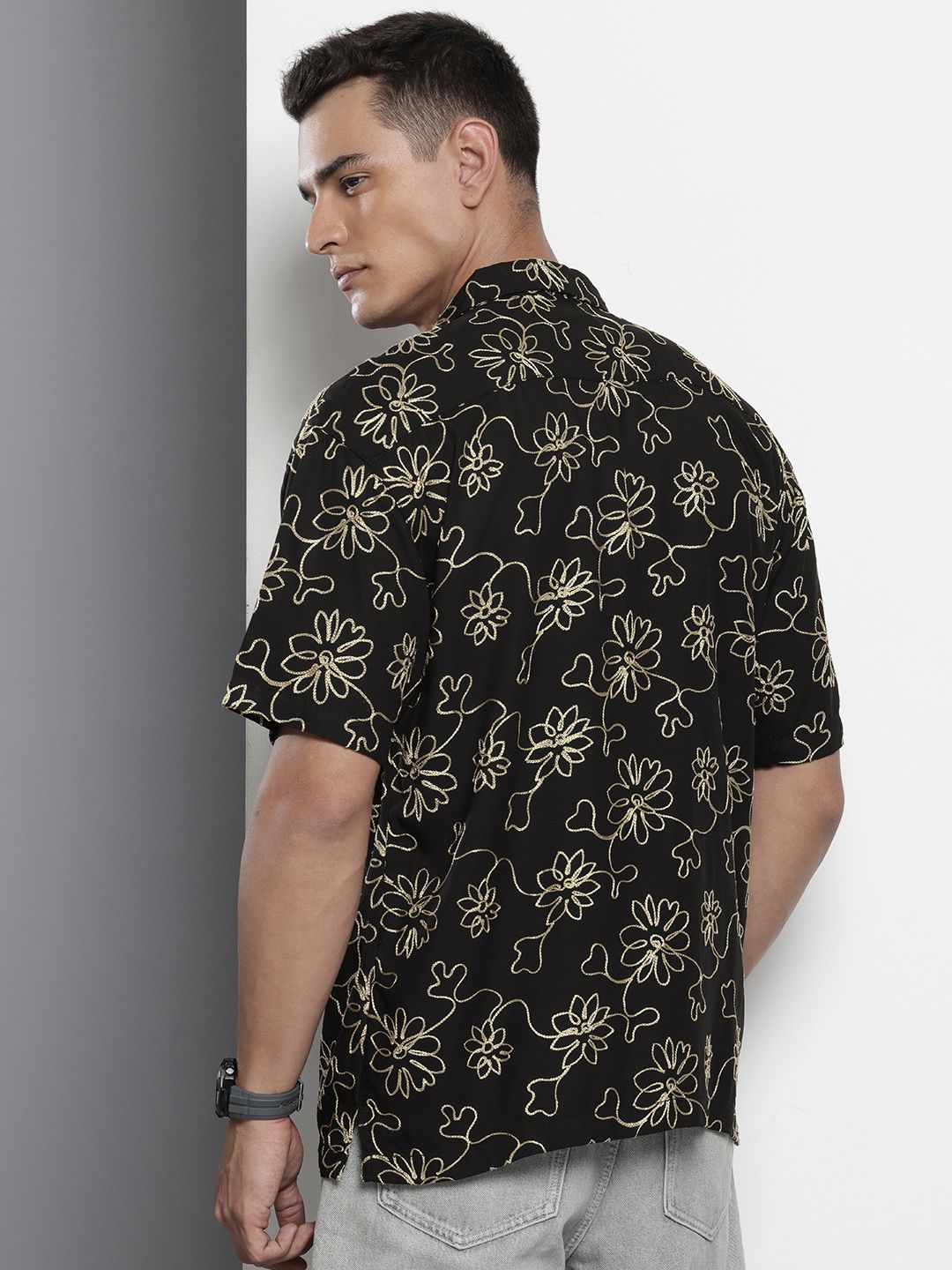 The Indian Garage Co Floral Embroidered Drop-Shoulder Sleeves Relaxed Fit Casual Shirt