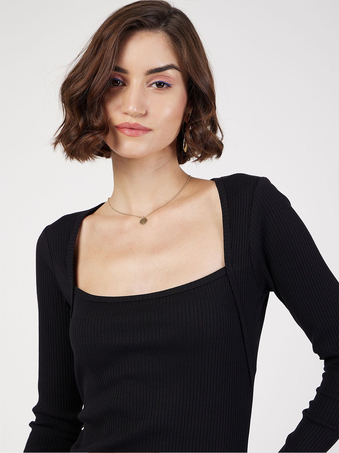 SASSAFRAS Square Neck Sheath Mini Dress