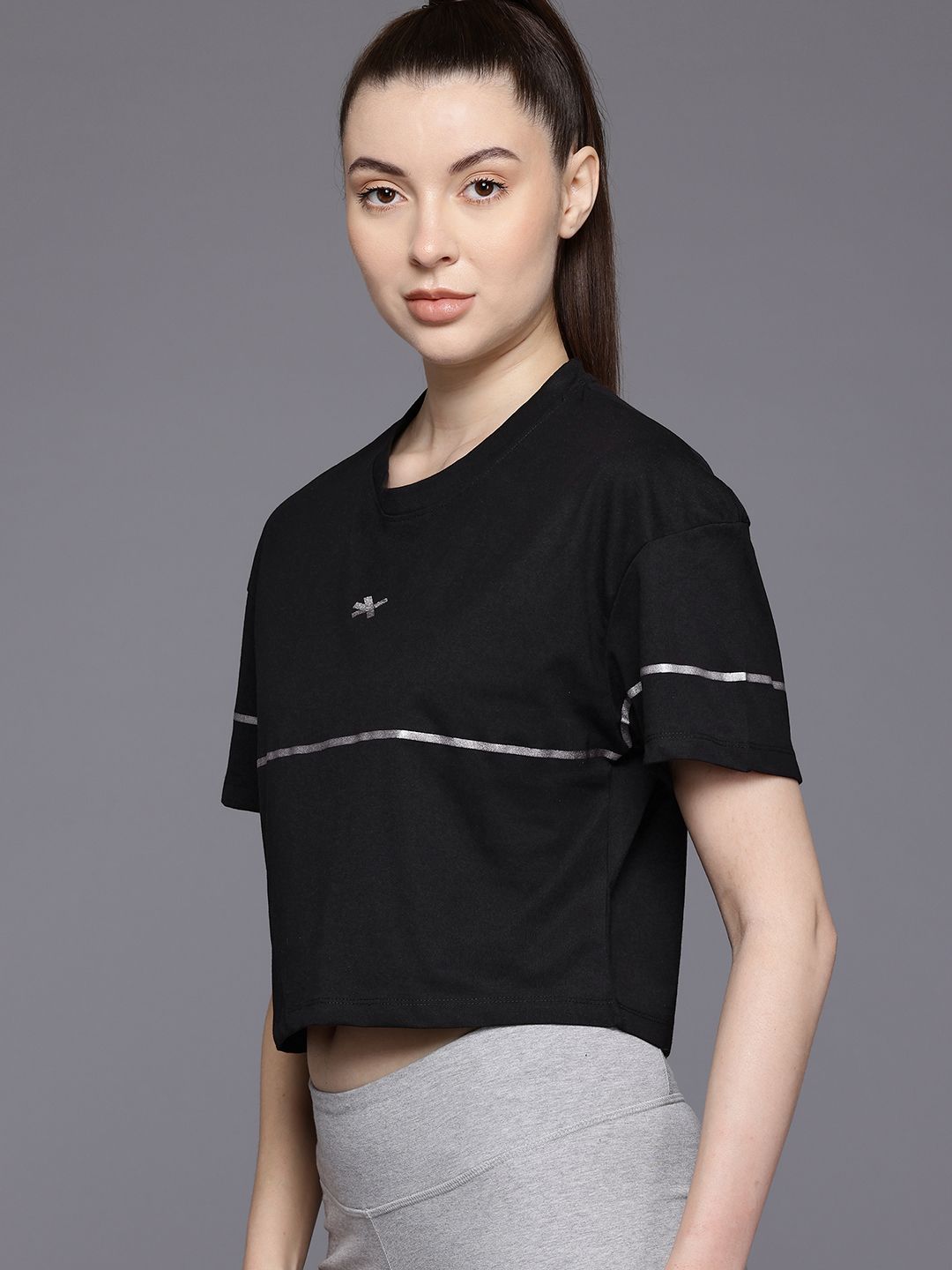 HRX by Hrithik Roshan Women Striped Relaxed Fit T-shirt